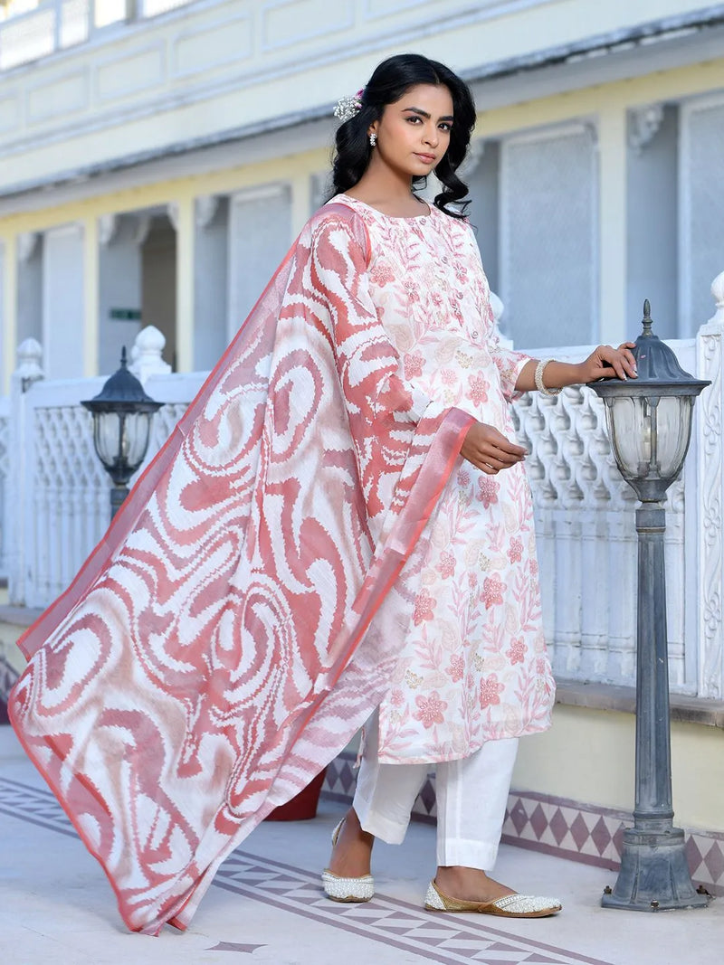 Women Linen Digital Printed Suit Set (Set of 5 Pc)