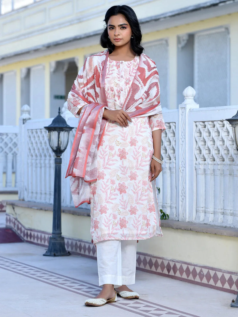 Women Linen Digital Printed Suit Set (Set of 5 Pc)