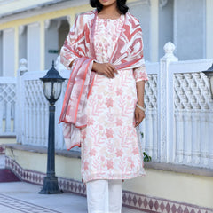 Women Linen Digital Printed Suit Set (Set of 5 Pc)