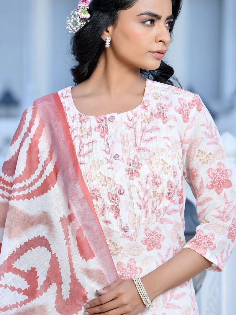 Women Linen Digital Printed Suit Set (Set of 5 Pc)
