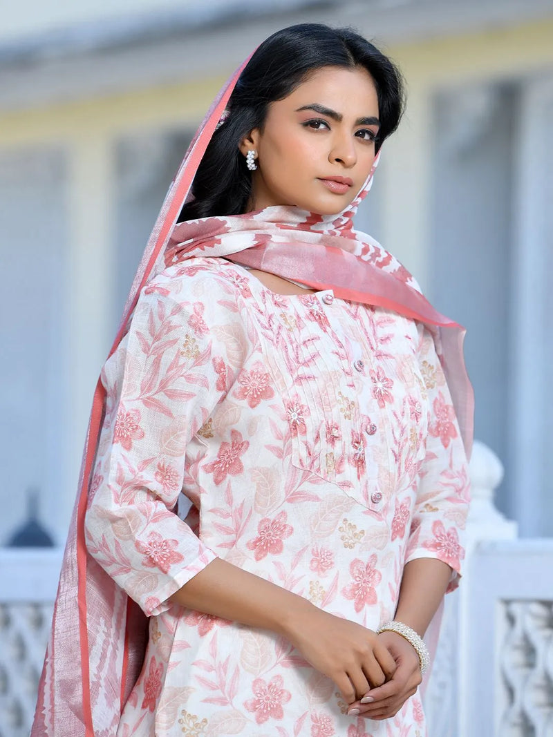 Women Linen Digital Printed Suit Set (Set of 5 Pc)