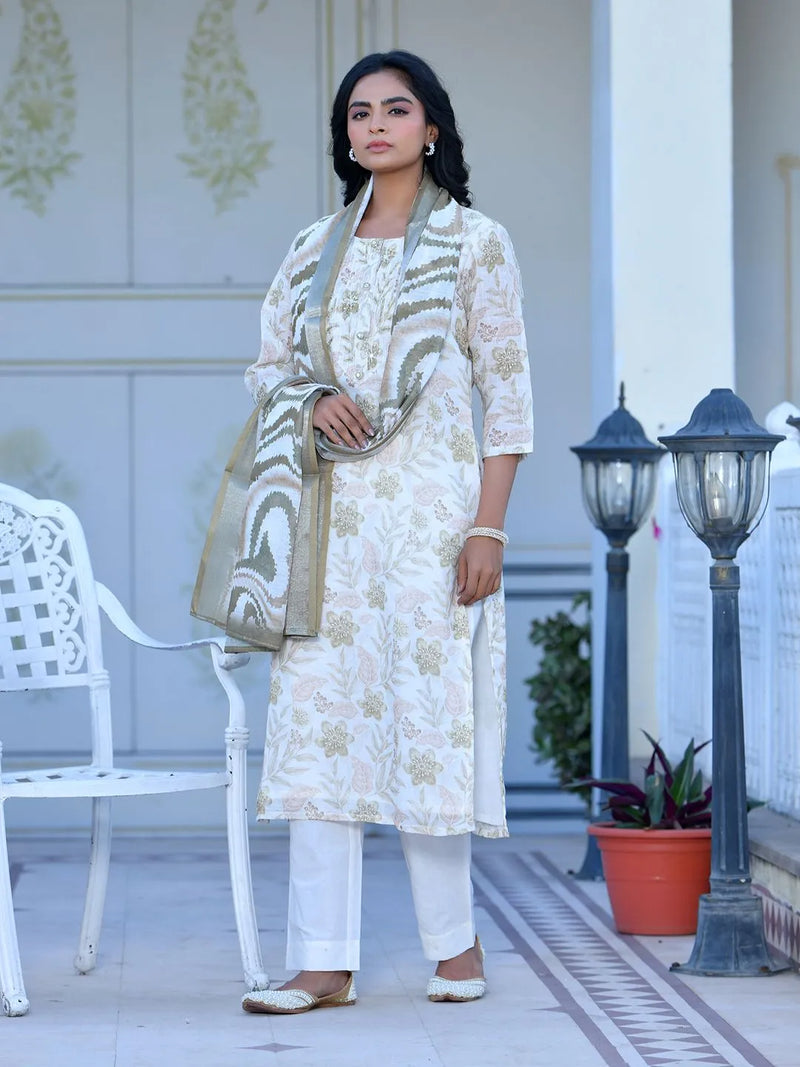 Women Linen Digital Printed Suit Set (Set of 5 Pc)