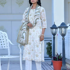 Women Linen Digital Printed Suit Set (Set of 5 Pc)