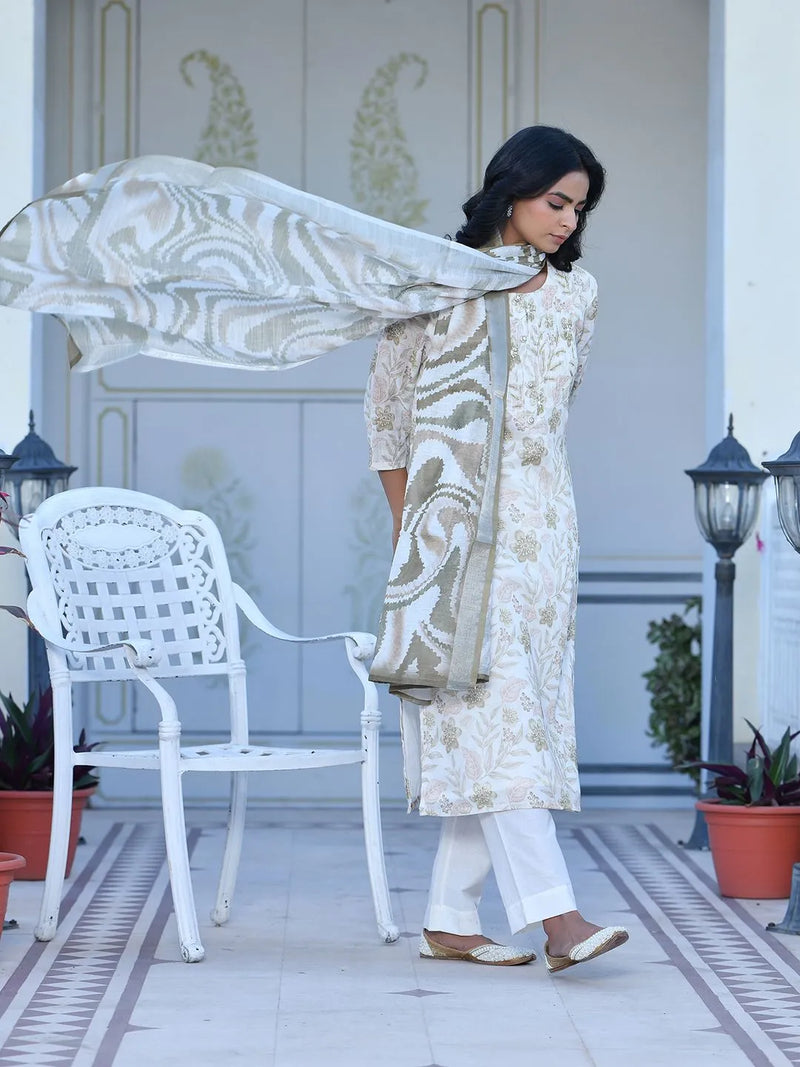 Women Linen Digital Printed Suit Set (Set of 5 Pc)