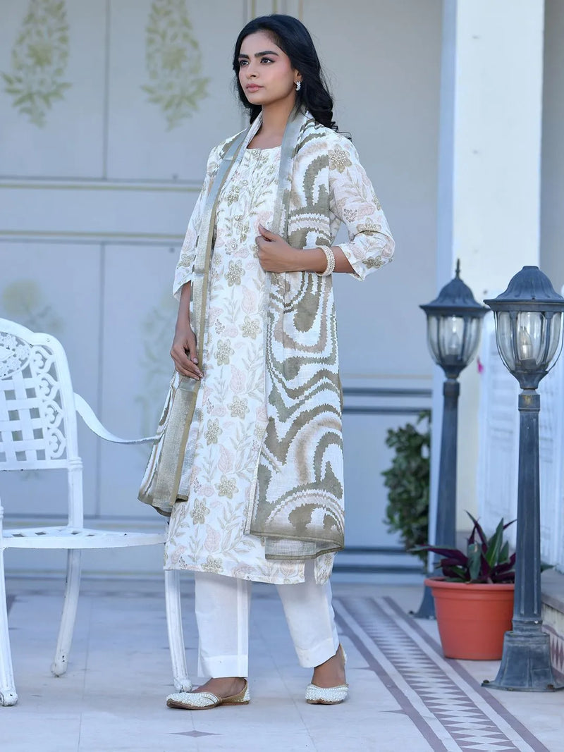 Women Linen Digital Printed Suit Set (Set of 5 Pc)