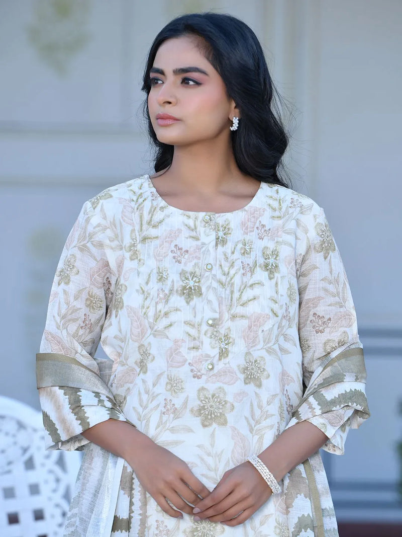 Women Linen Digital Printed Suit Set (Set of 5 Pc)