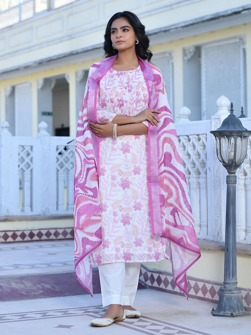 Women Linen Digital Printed Suit Set (Set of 5 Pc)