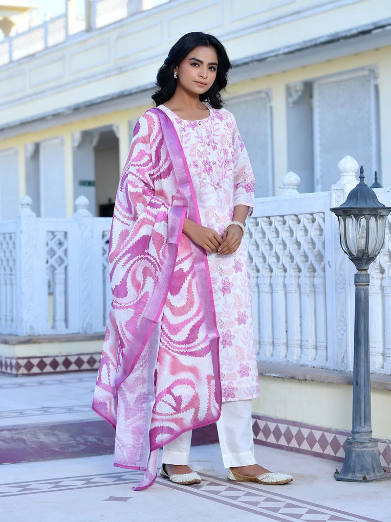 Women Linen Digital Printed Suit Set (Set of 5 Pc)