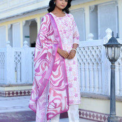 Women Linen Digital Printed Suit Set (Set of 5 Pc)