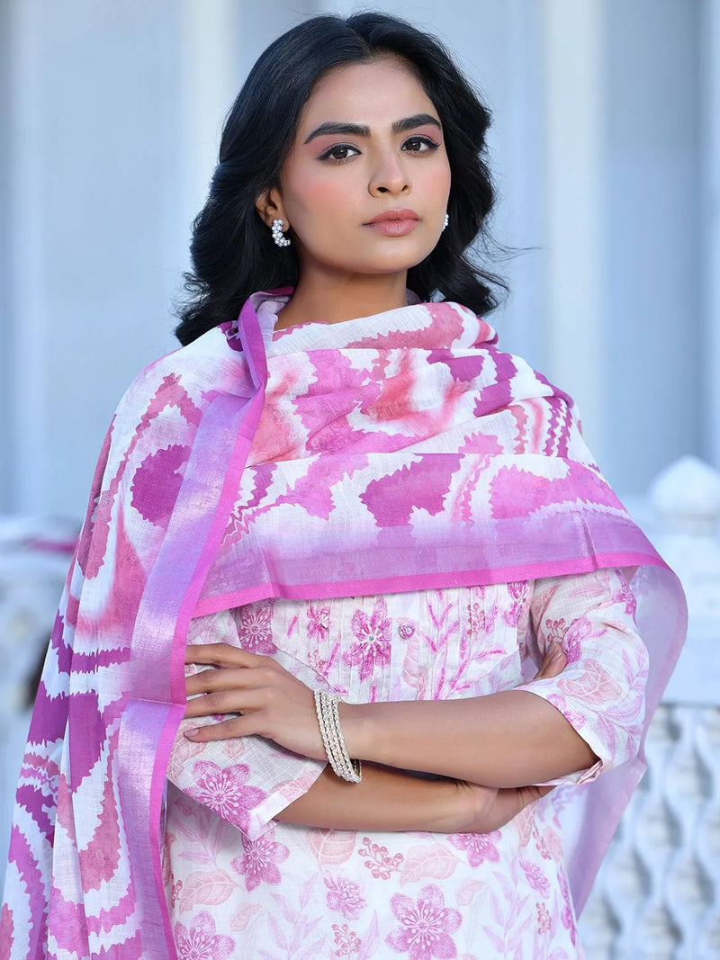Women Linen Digital Printed Suit Set (Set of 5 Pc)