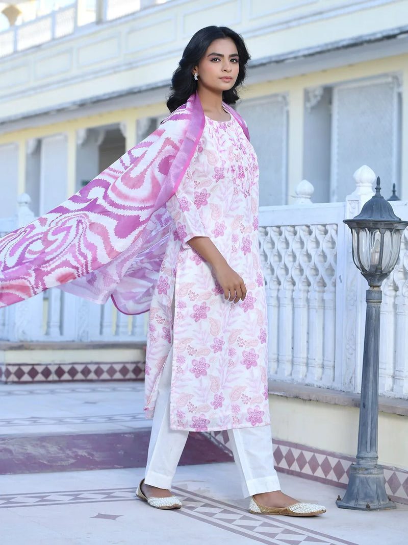 Women Linen Digital Printed Suit Set (Set of 5 Pc)