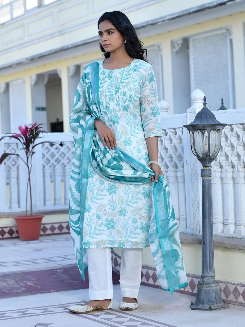 Women Linen Digital Printed Suit Set (Set of 5 Pc)