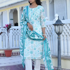 Women Linen Digital Printed Suit Set (Set of 5 Pc)