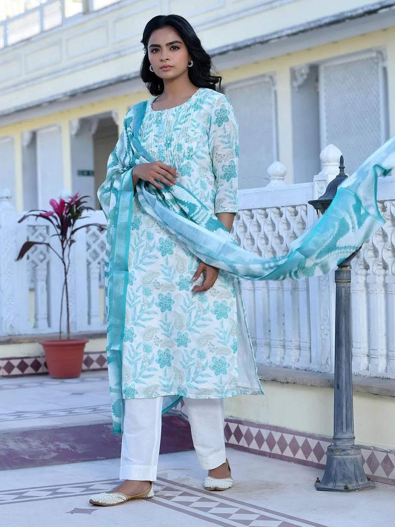 Women Linen Digital Printed Suit Set (Set of 5 Pc)