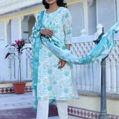 Women Linen Digital Printed Suit Set (Set of 5 Pc)