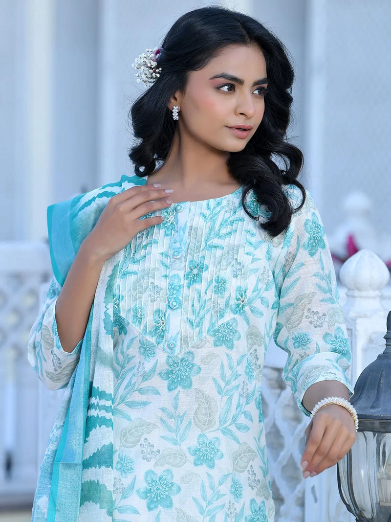 Women Linen Digital Printed Suit Set (Set of 5 Pc)