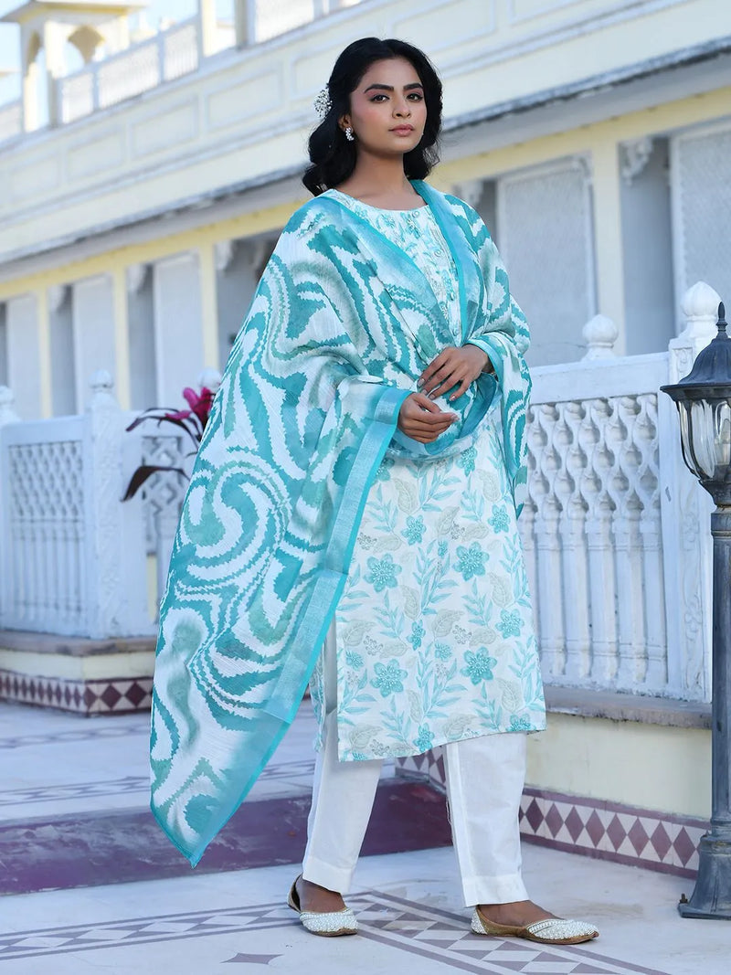 Women Linen Digital Printed Suit Set (Set of 5 Pc)