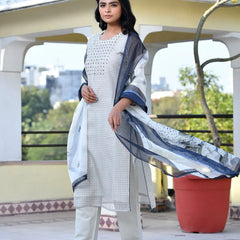 Women Grey Monotone Organza Digital Printed Suit Set (Set of 5 Pc)