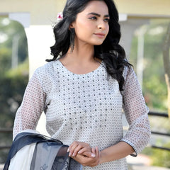 Women Grey Monotone Organza Digital Printed Suit Set (Set of 5 Pc)