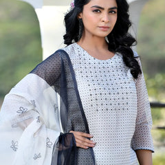 Women Grey Monotone Organza Digital Printed Suit Set (Set of 5 Pc)