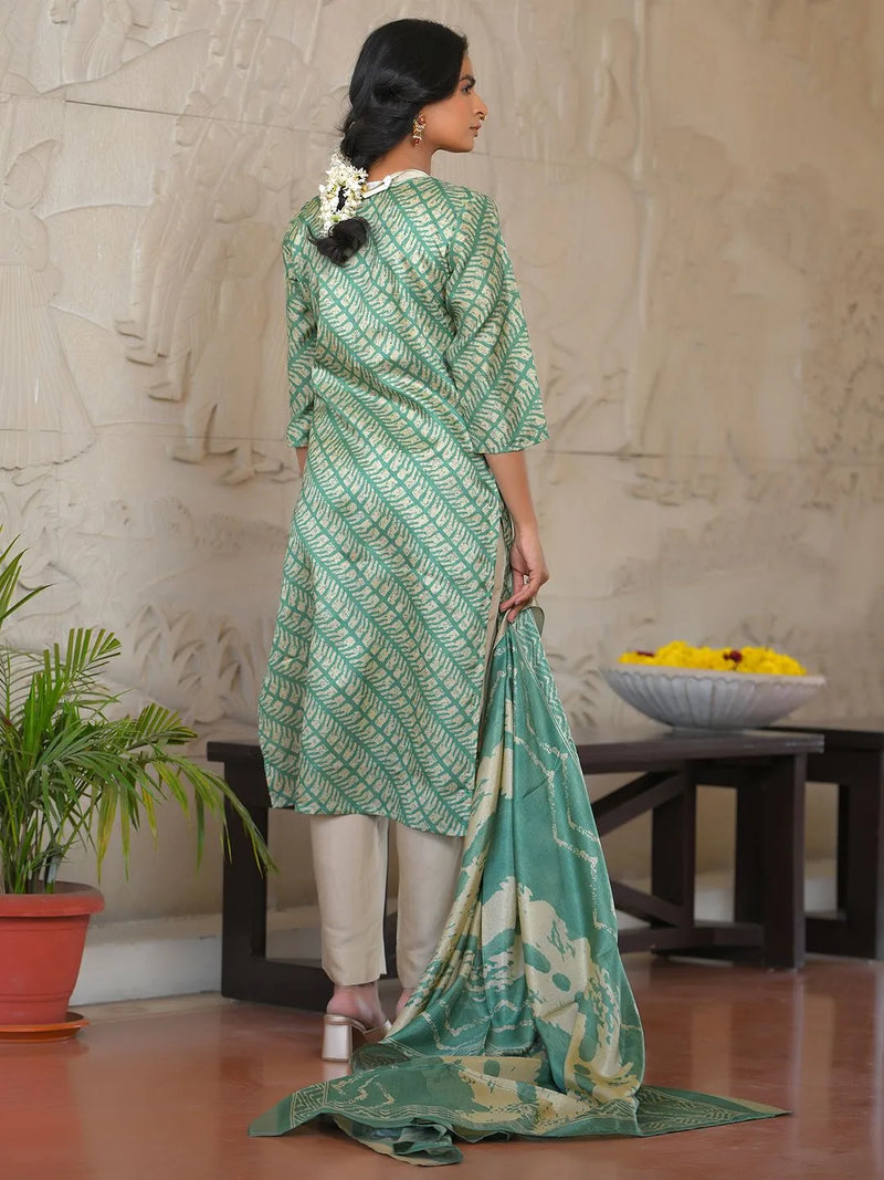 Women Silk Digital Printed Suit Set (Set of 5 Pc)