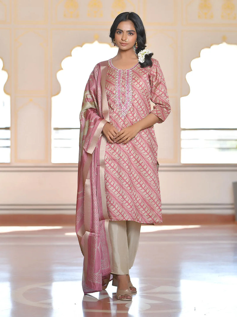 Women Silk Digital Printed Suit Set (Set of 5 Pc)