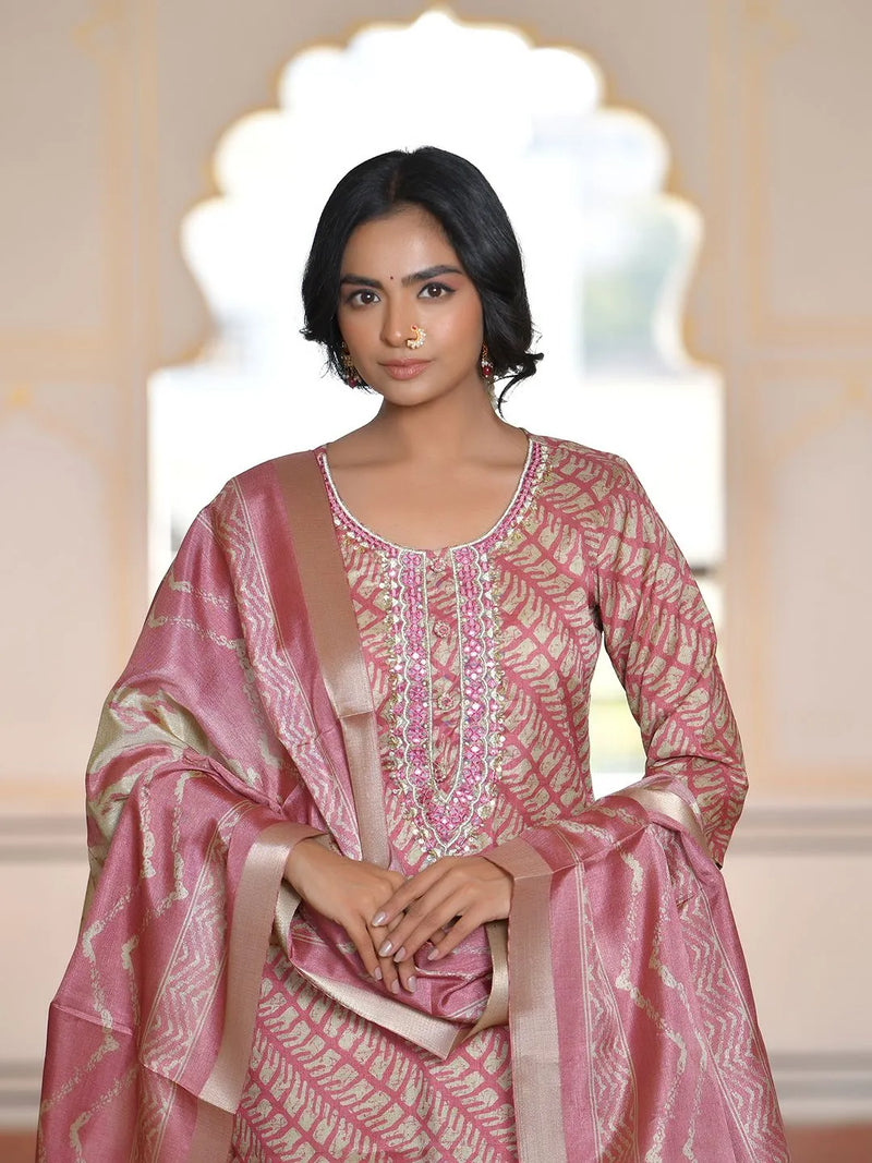 Women Silk Digital Printed Suit Set (Set of 5 Pc)