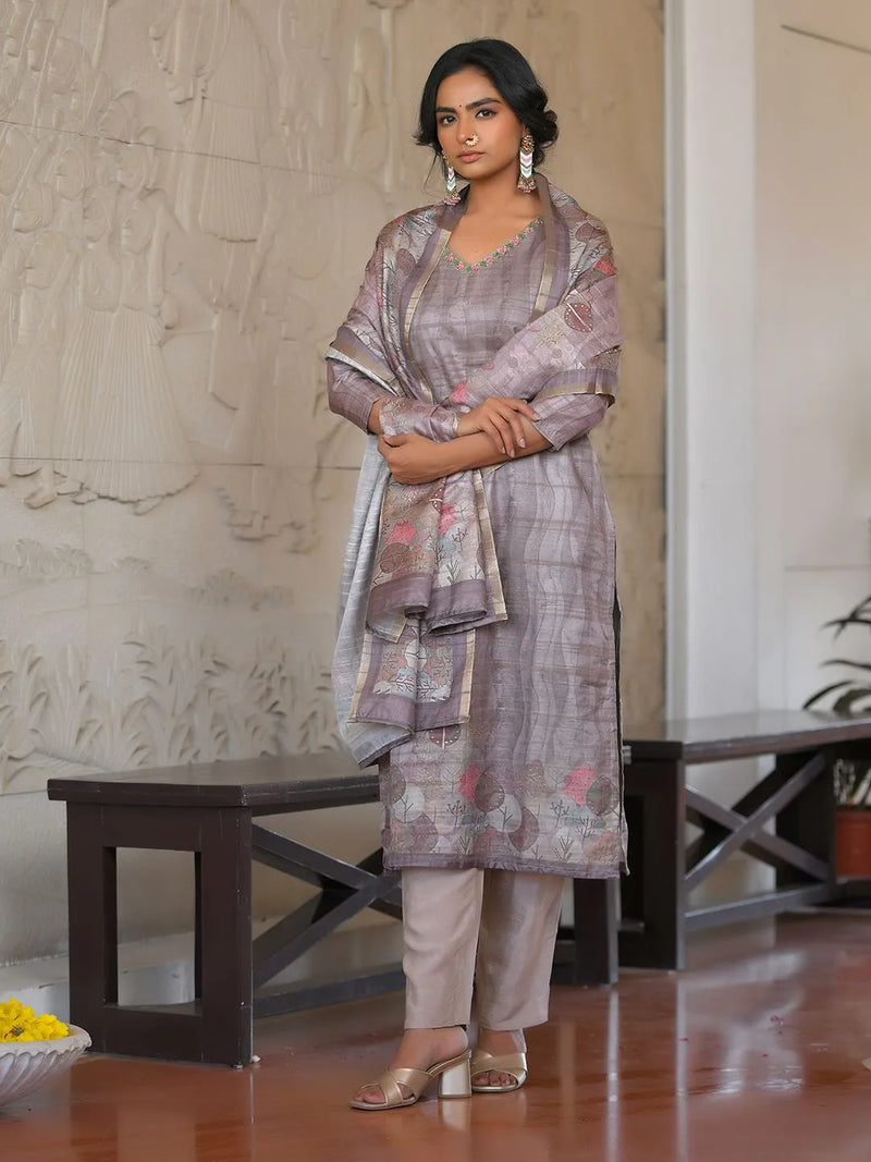 Women Silk Digital Printed Suit Set (Set of 5 Pc)