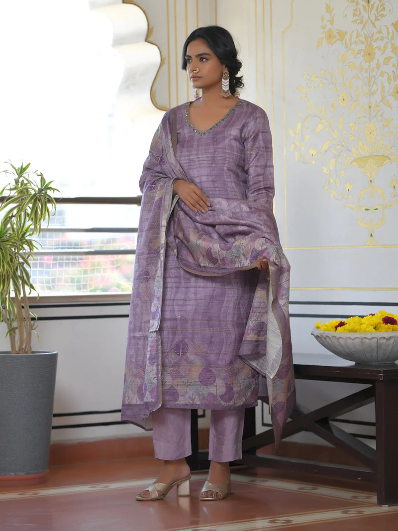 Women Silk Digital Printed Suit Set (Set of 5 Pc)