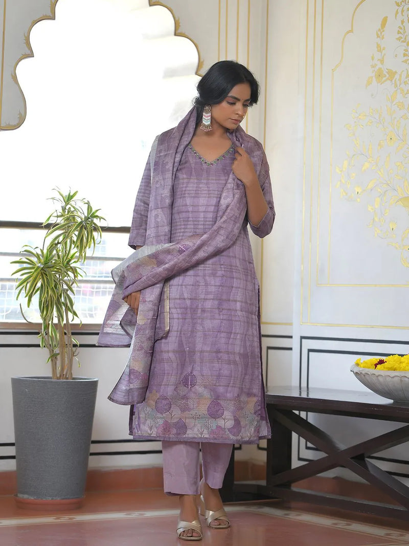 Women Silk Digital Printed Suit Set (Set of 5 Pc)