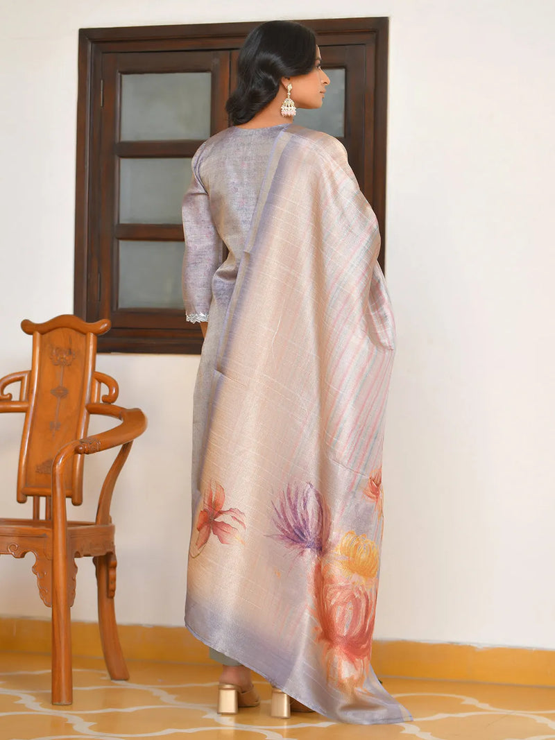 Women Tissue Shimmer Digital Printed Suit Set (Set of 5 Pc)