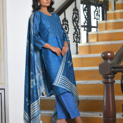 Women Indigo Muslin Digital Printed Suit Set (Set of 5 Pc)