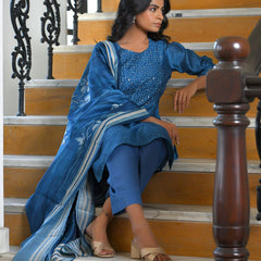 Women Indigo Muslin Digital Printed Suit Set (Set of 5 Pc)
