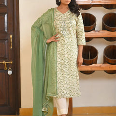 Women Cotton Printed Embroidered Suit Set (Set of 5 Pc)