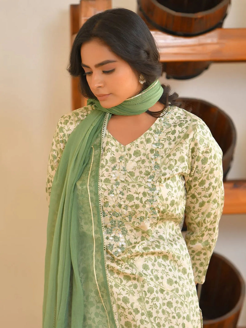 Women Cotton Printed Embroidered Suit Set (Set of 5 Pc)