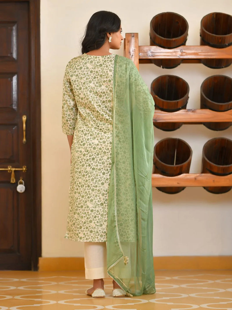 Women Cotton Printed Embroidered Suit Set (Set of 5 Pc)