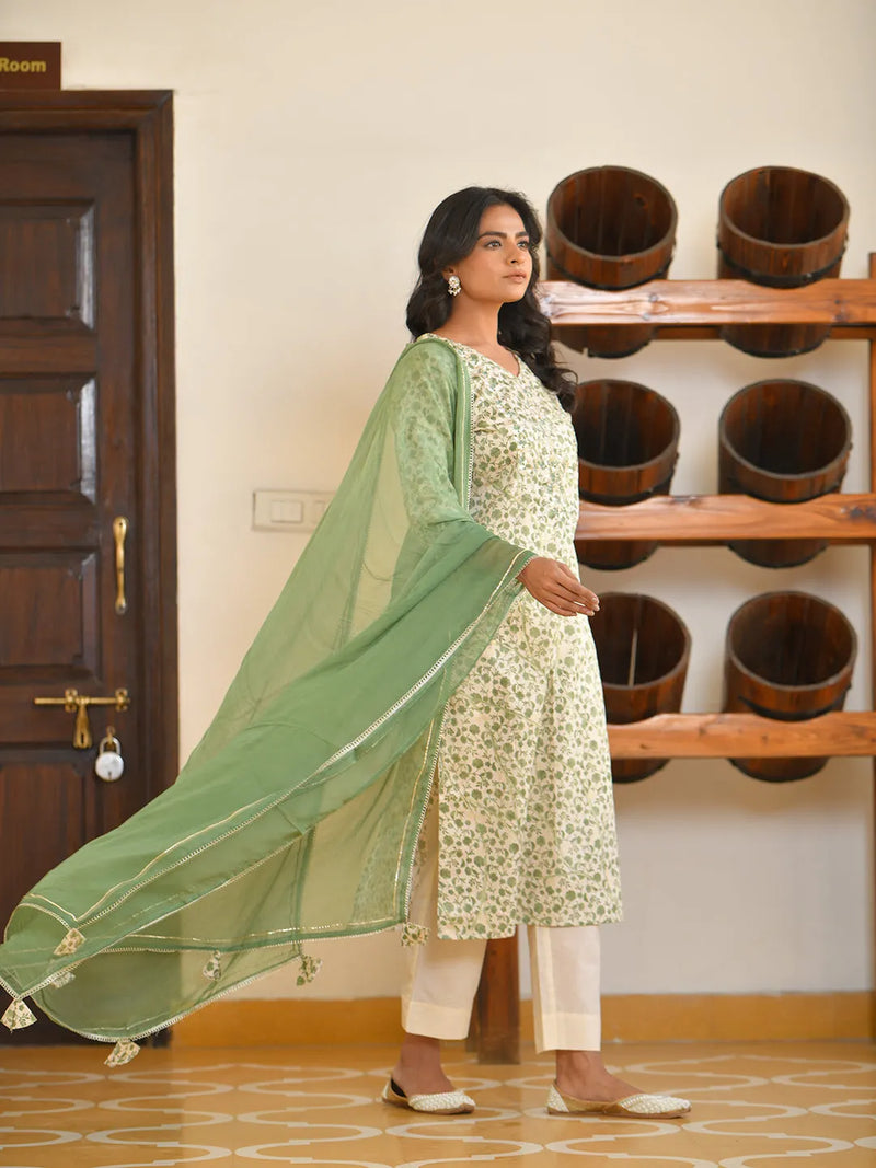 Women Cotton Printed Embroidered Suit Set (Set of 5 Pc)