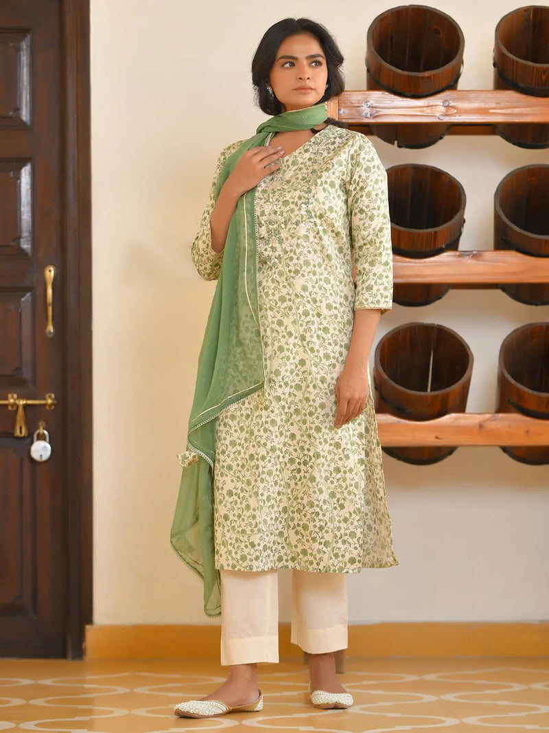 Women Cotton Printed Embroidered Suit Set (Set of 5 Pc)