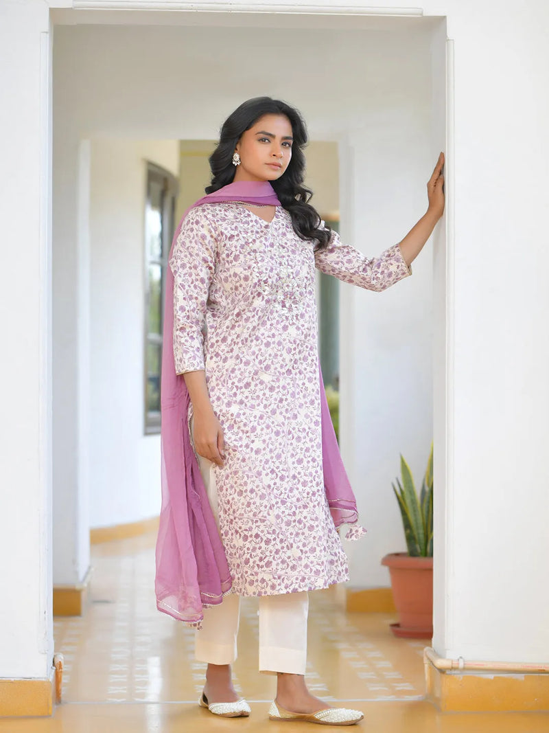 Women Cotton Printed Embroidered Suit Set (Set of 5 Pc)
