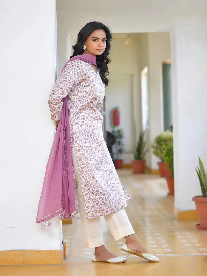 Women Cotton Printed Embroidered Suit Set (Set of 5 Pc)