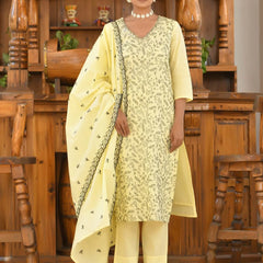 Women Cotton Solid Embroidered Suit Set (Set of 5 Pc)