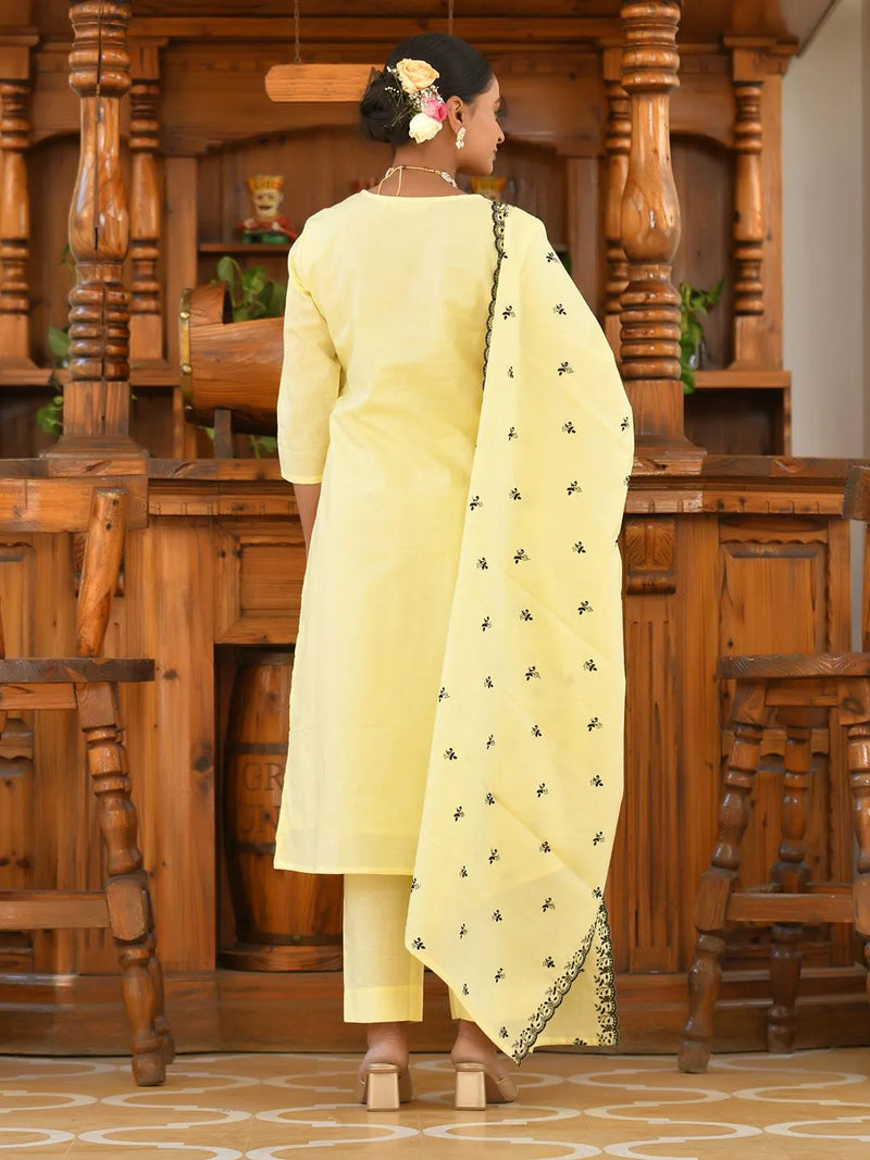 Women Cotton Solid Embroidered Suit Set (Set of 5 Pc)