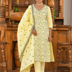 Women Cotton Solid Embroidered Suit Set (Set of 5 Pc)
