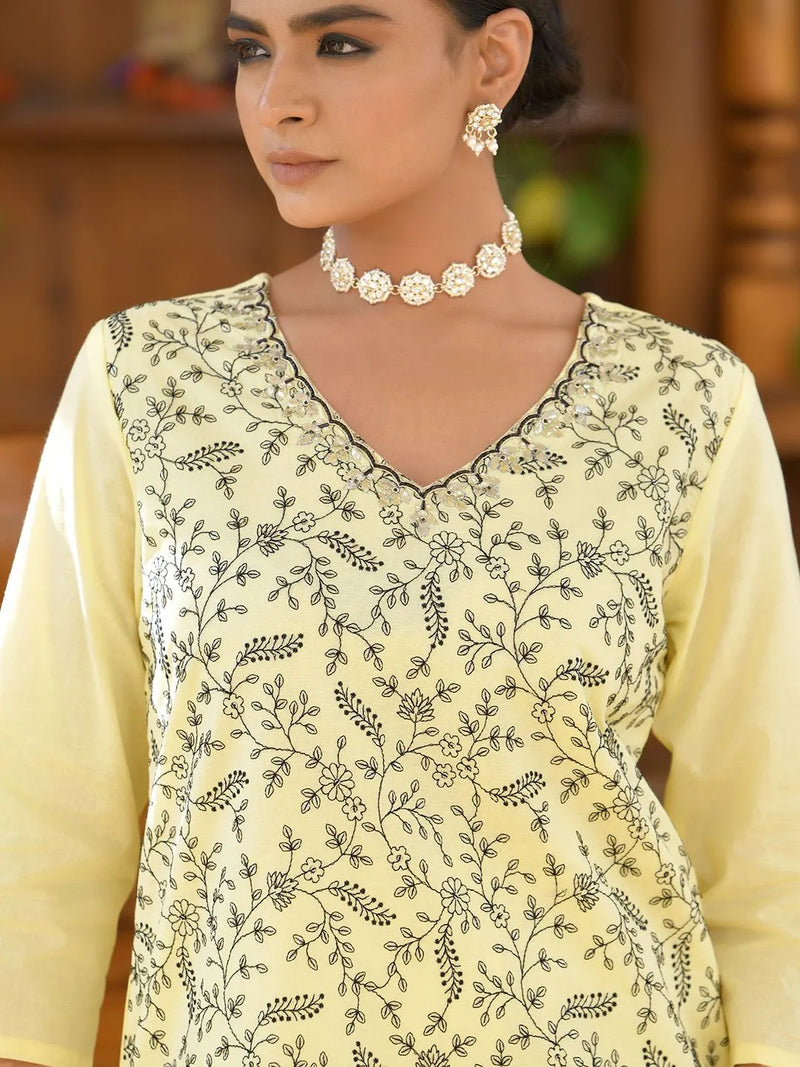 Women Cotton Solid Embroidered Suit Set (Set of 5 Pc)