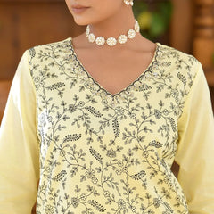 Women Cotton Solid Embroidered Suit Set (Set of 5 Pc)