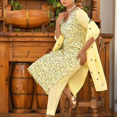 Women Cotton Solid Embroidered Suit Set (Set of 5 Pc)