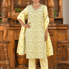 Women Cotton Solid Embroidered Suit Set (Set of 5 Pc)