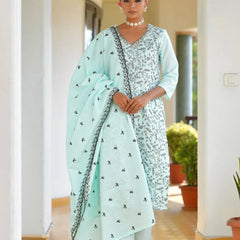 Women Cotton Solid Embroidered Suit Set (Set of 5 Pc)