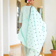 Women Cotton Solid Embroidered Suit Set (Set of 5 Pc)