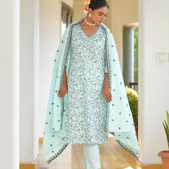 Women Cotton Solid Embroidered Suit Set (Set of 5 Pc)
